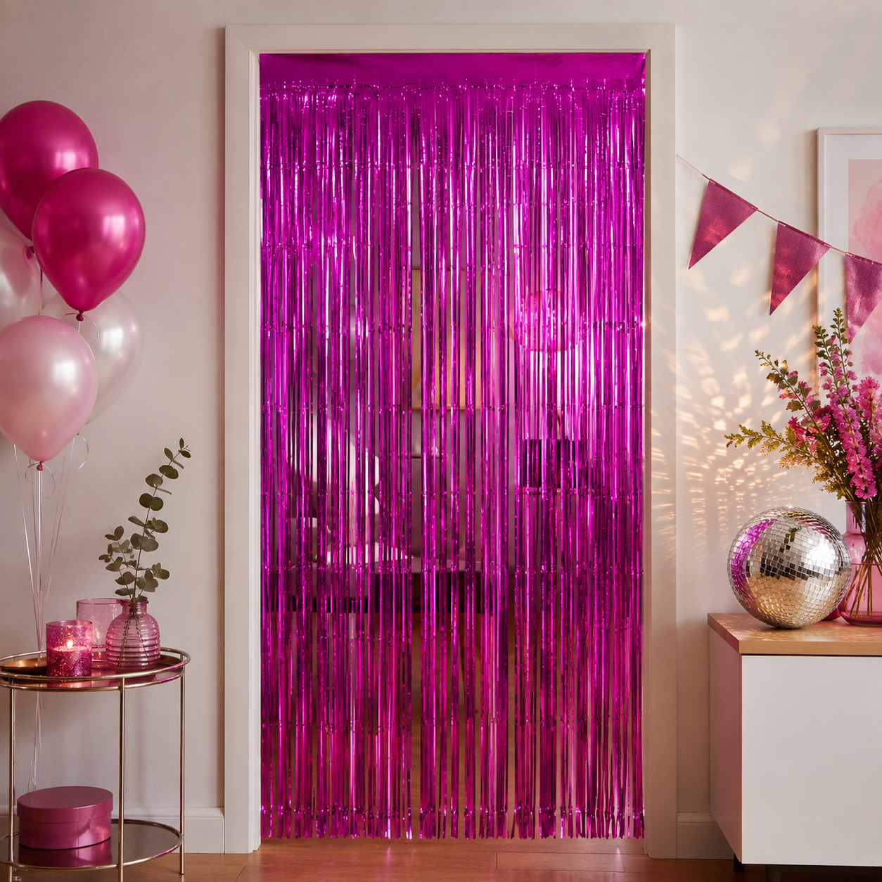 Deurgordijn folie roze 80cm x 180cm