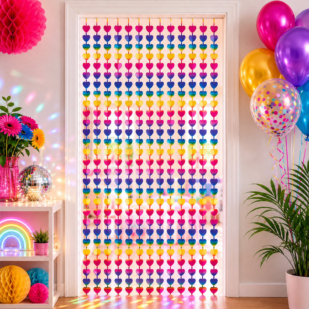 Deurgordijn regenboog folie hart 1 x 2m