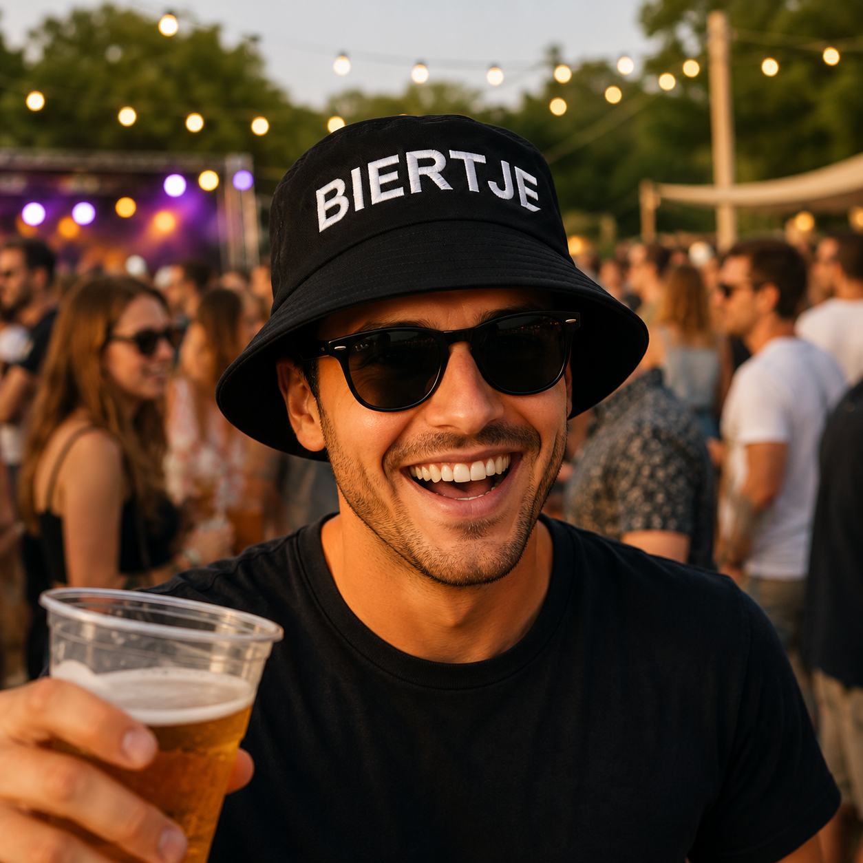 Bucket hat Biertje zwart