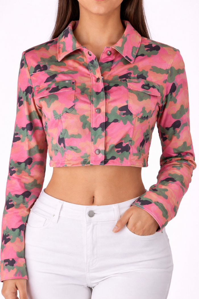 Jas - camouflage - croped - roze/groen - maat M/L