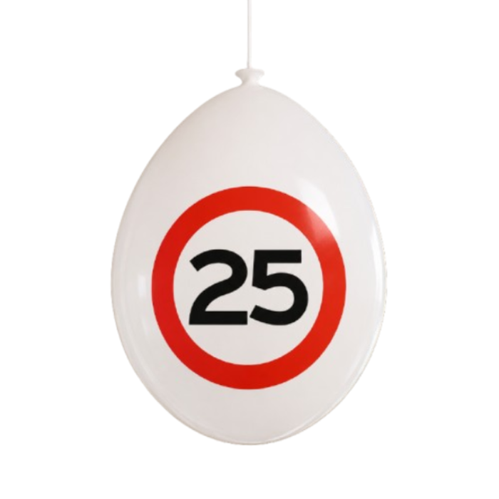 Ballonnen 25 jaar rood/wit 10 stuks
