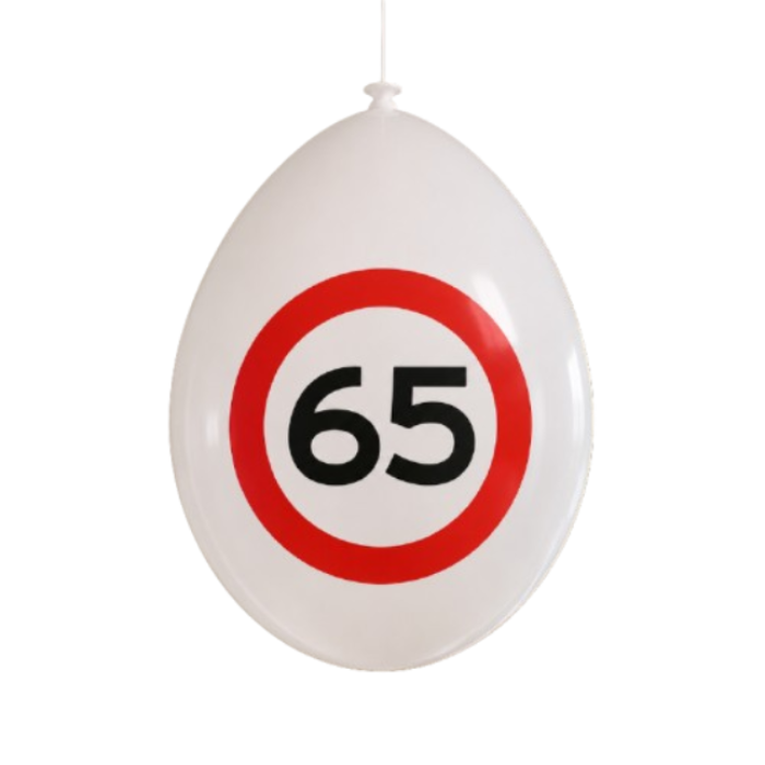 Ballonnen 65 jaar rood/wit 10 stuks