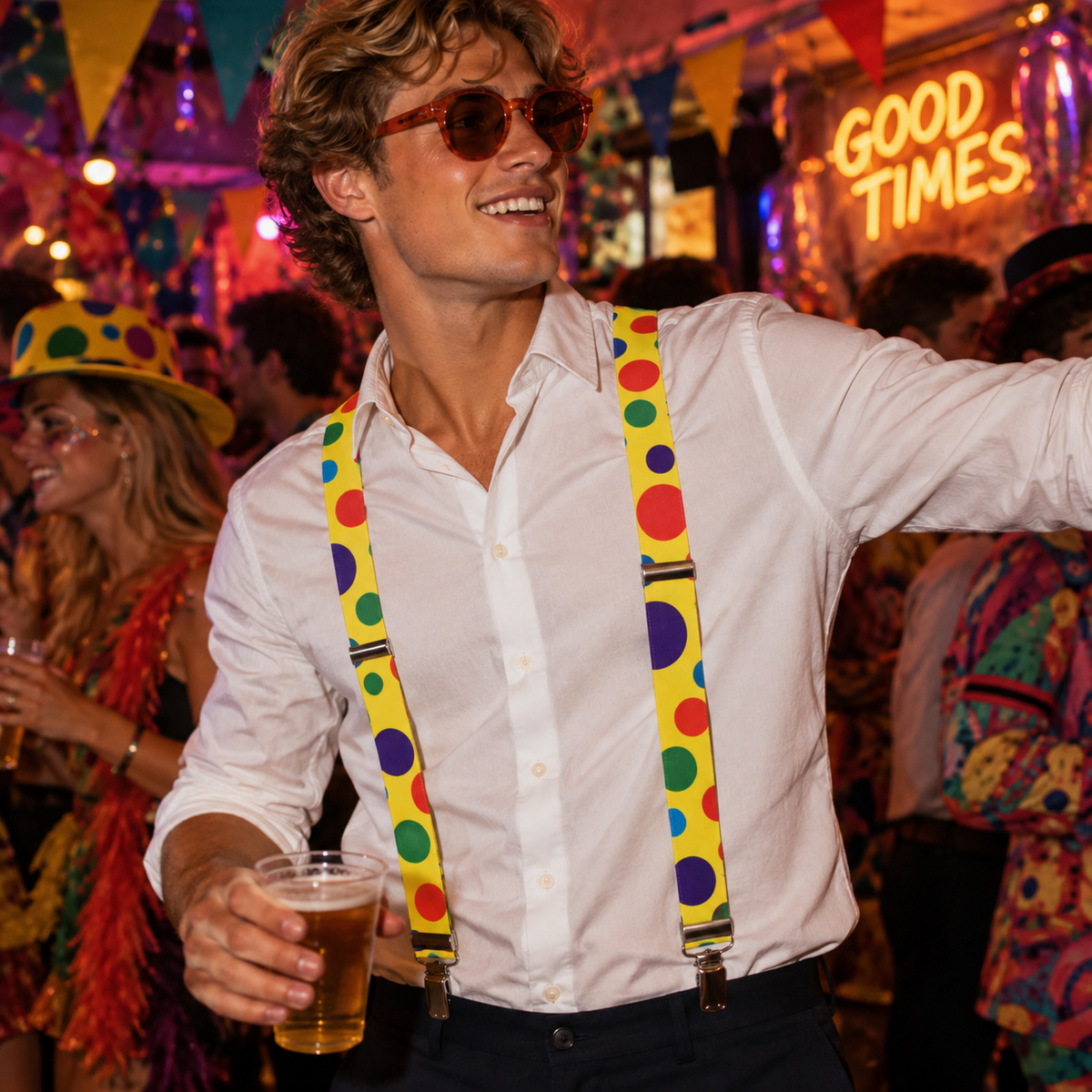 Bretels clown stippen meerkleurig