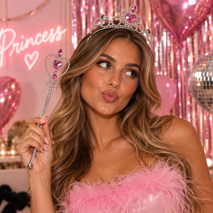 Diadeem en toverstaf prinsessen zilver/roze