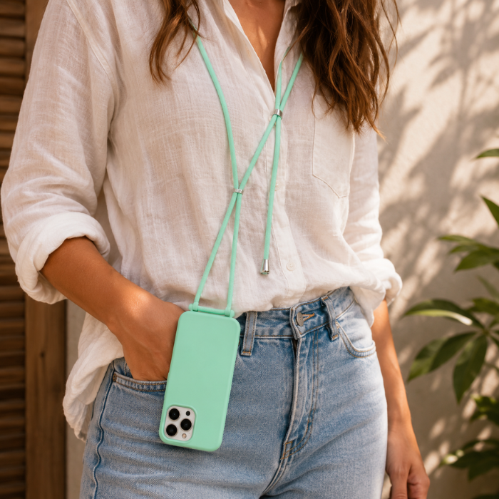 iPhone 14 hoesje met koord groen