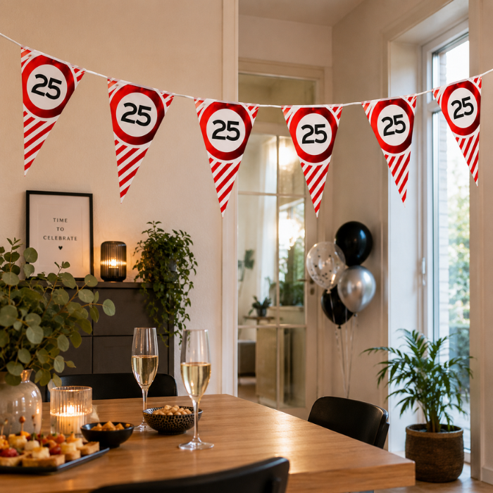 Vlaggenlijn 25 jaar rood/wit - 3m