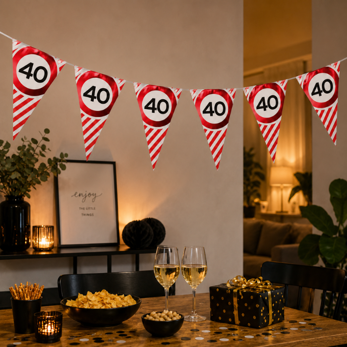 Vlaggenlijn 40 jaar rood/wit - 3m
