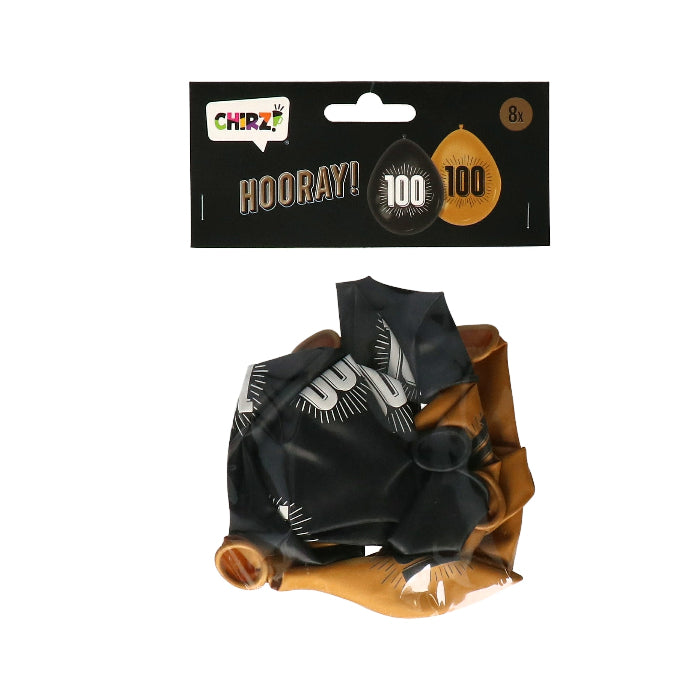 8717928374428_1 Ballonnen 100 Zwart/Goud 8st