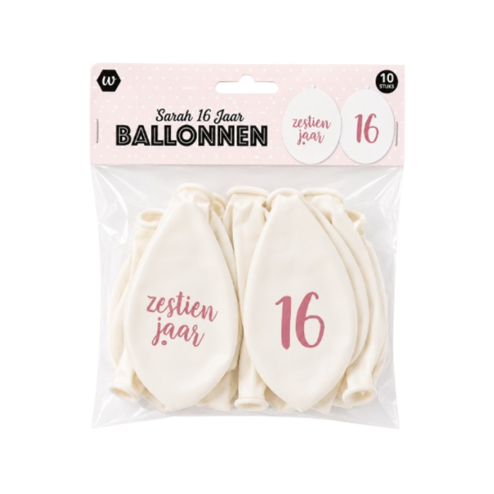Ballonnen 16 jaar wit/roségoud 10 stuks