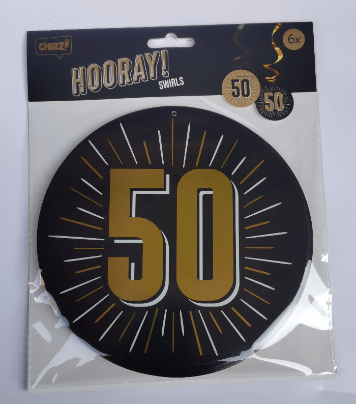 Swirls-hangdecoratie-50-jaar zwart/goud 6st