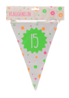 Vlaggenlijn - Hiep hiep - 15 jaar - meerkleurig - 15 vlaggen - 4m