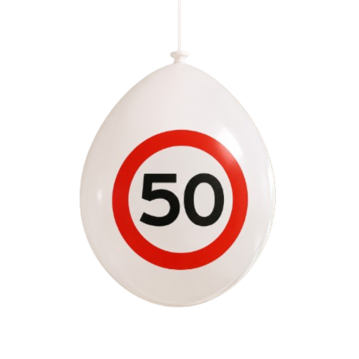 Ballonnen 50 jaar rood/wit 10 stuks