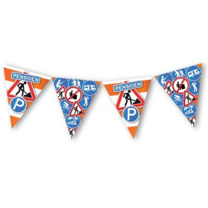 Vlaggenlijn - pensioen - oranje/wit/blauw - 16 vlaggen - 5m