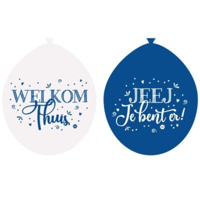 Ballonnen - welkom thuis - wit/blauw - 8 stuks