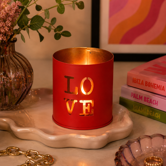 Waxinelichthouder "LOVE" rood