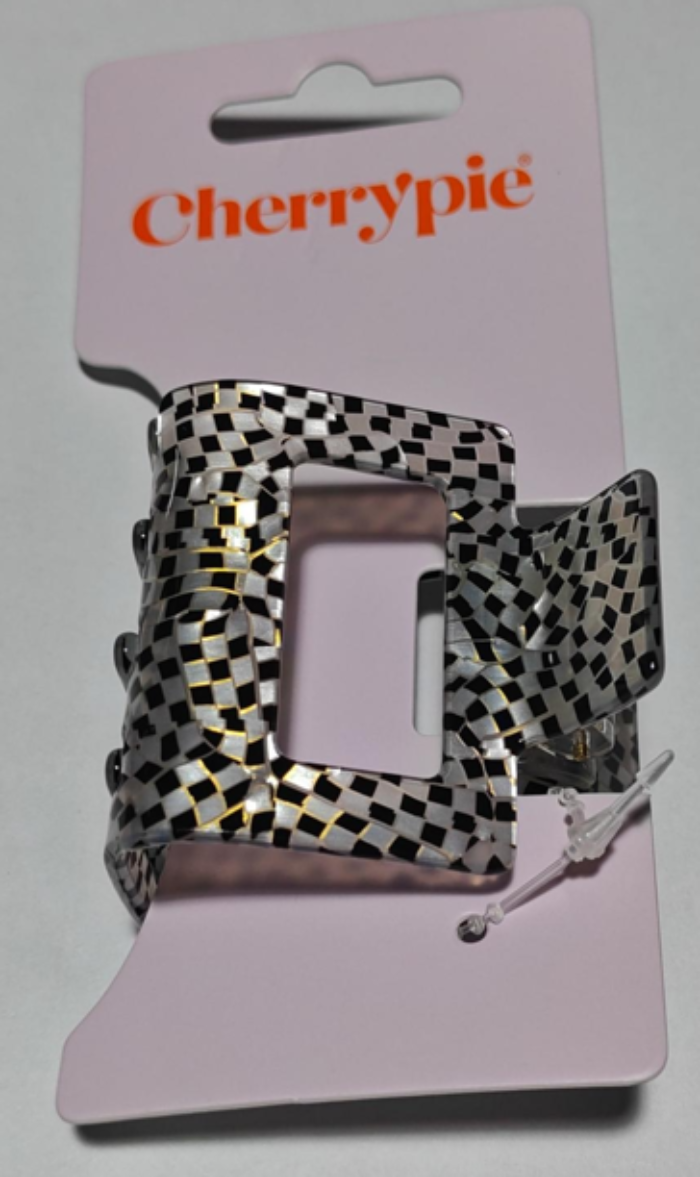 Haarclip wit/zwart geblokt