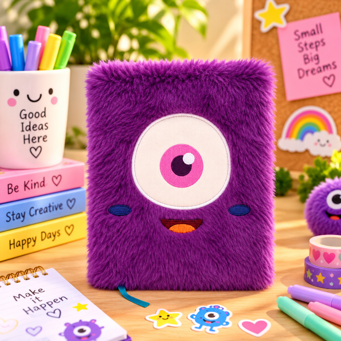 Monster Pluizig Notitieboek A5 Paars