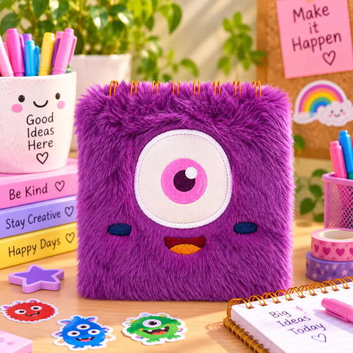 Monster Mini Pluizig Notitieboek Paars