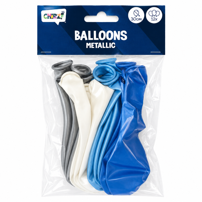 Ballonnen Metallic - Mix Blauw - 30cm -
12 stuks