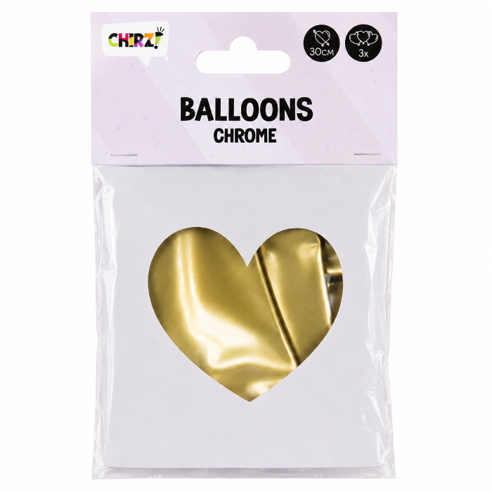 Ballonnen Metallic Hart - Goud - 30cm - 3 stuks