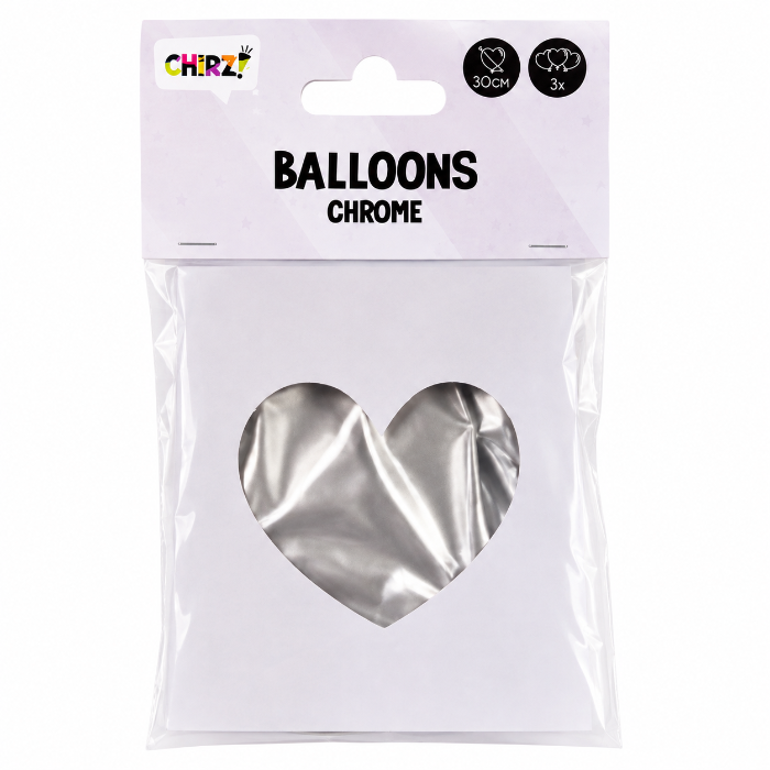 Ballonnen Metallic Hart - Zilver - 30cm - 3 stuks