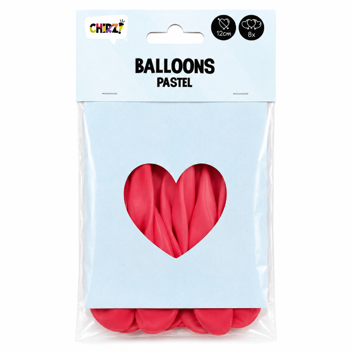 Ballonnen Pastel Hart - Rood - 12cm - 8 stuks
