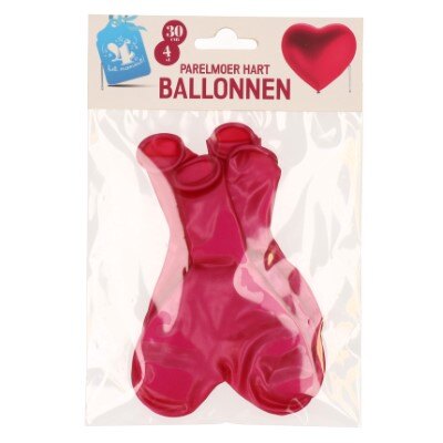 Ballonnen - hart - parelmoer - donkerroze - 30cm - 4 stuks