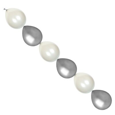 Ballonnen - slinger - wit/zilver - 15cm - 10 stuks