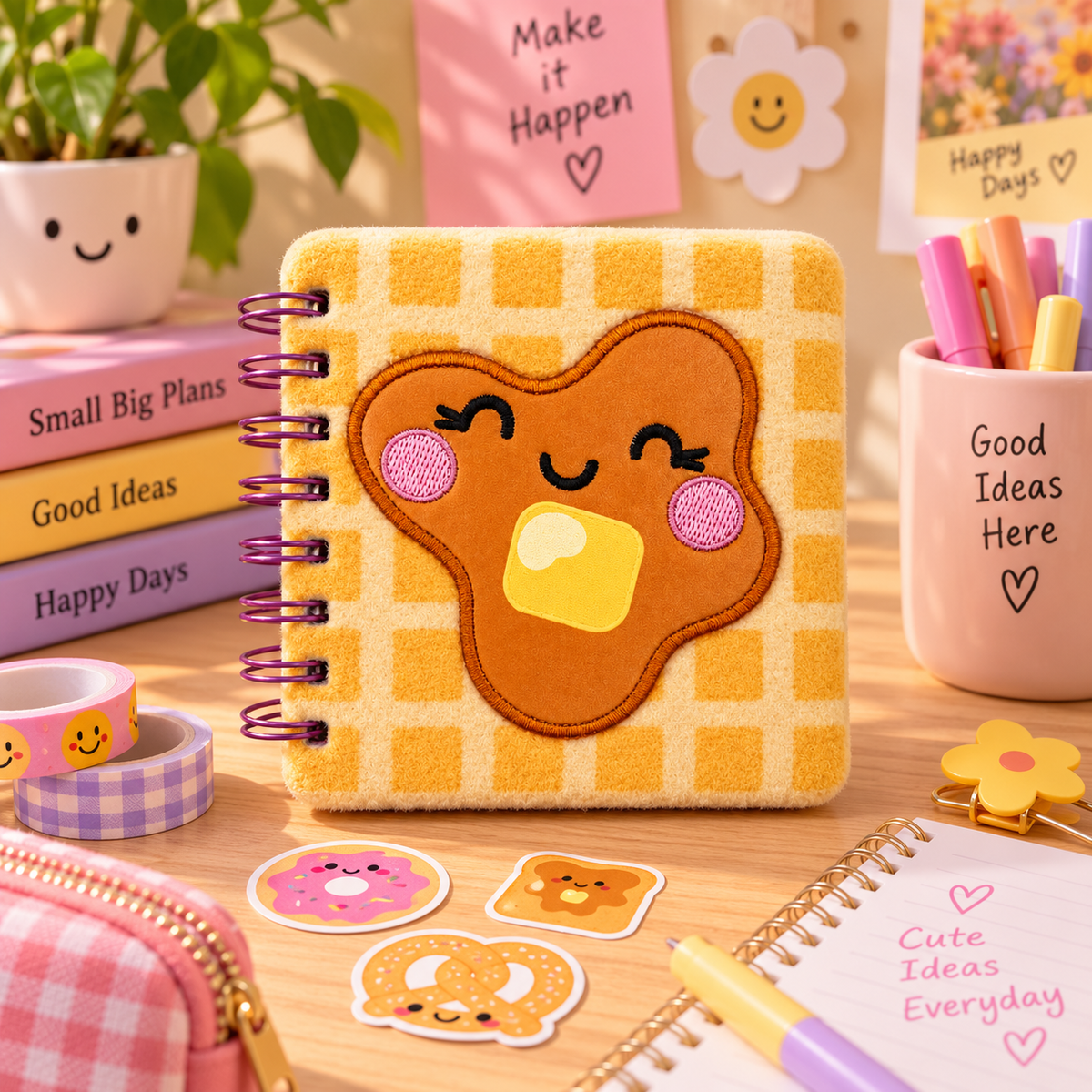 Kawaii Mini Pluizig Notitieboek Wafel