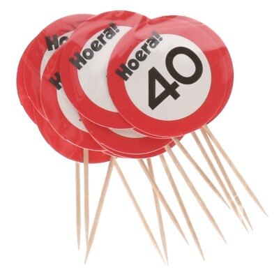 Cocktailprikkers - 40 jaar - rood/wit - 12 stuks