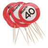 Cocktailprikkers - 40 jaar - rood/wit - 12 stuks