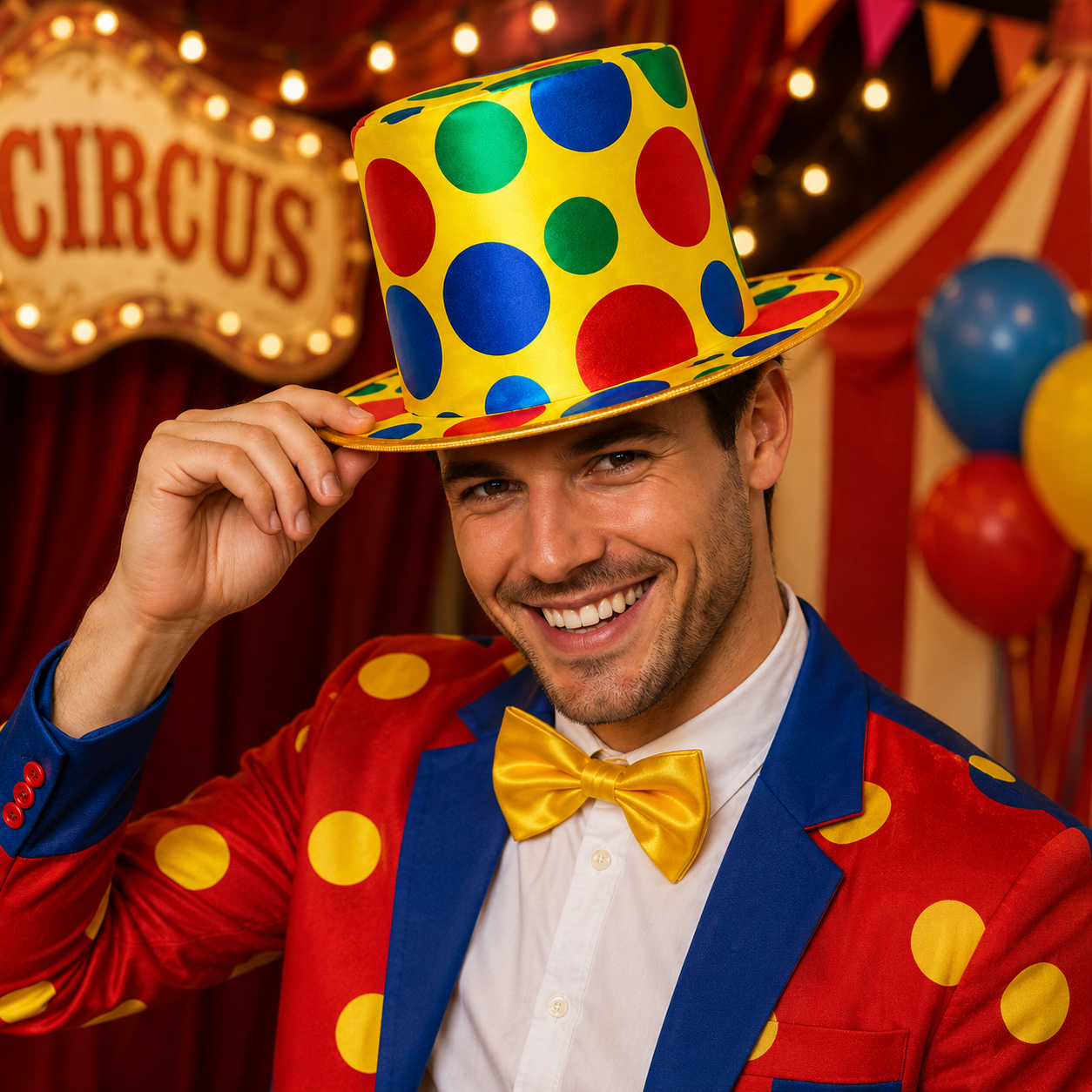 Hoed hoog clown stippen geel