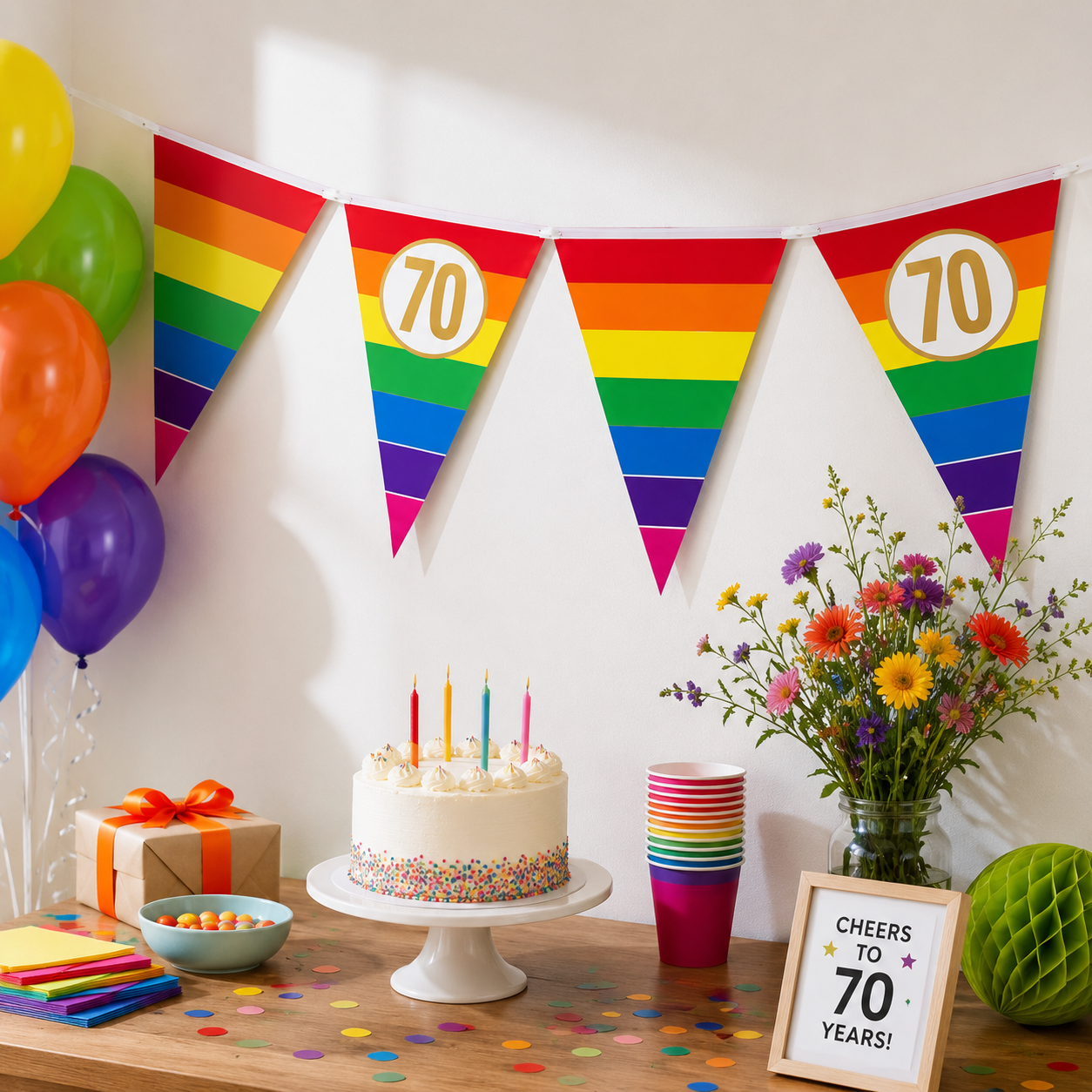 Vlaggenlijn regenboog goud 70 - 5m (15 vlaggen)
