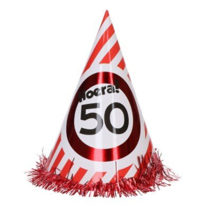 Feesthoedje - 50 jaar - rood/wit