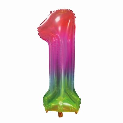 Folieballon - cijfer - 1 - regenboog - 80cm