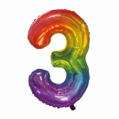 Folieballon - cijfer - 3 - regenboog - 80cm