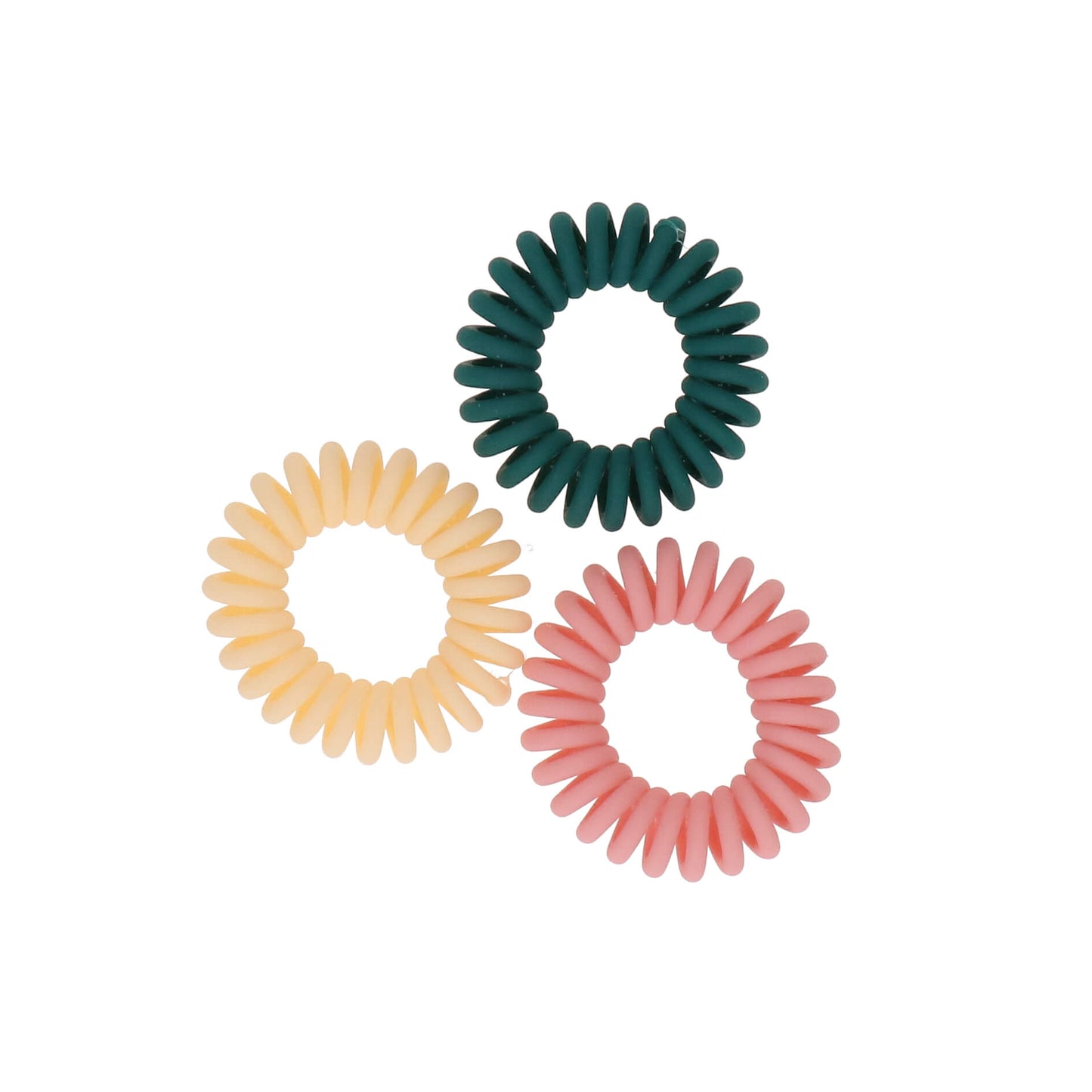 Haarelastieken spiraal beige/groen/roze 3 stuks