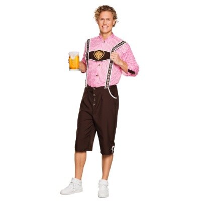 Kostuum - lederhosen schmidt - bruin/roze - heren - maat 50/52