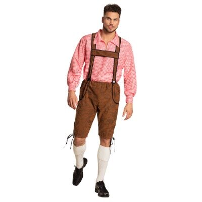 Kostuum - Lederhosen Werner - bruin/rood - heren - maat 50/52