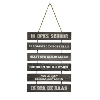 Muurdecoratie - In opa's schuur - hout - bruin/wit