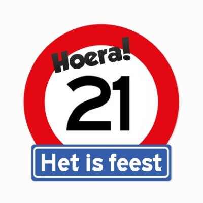 Muurdecoratie - verkeersbord - 21 jaar - rood/wit
