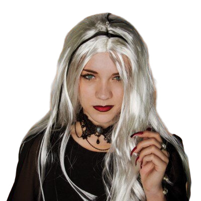 Pruik - White Widow - grijs - lang