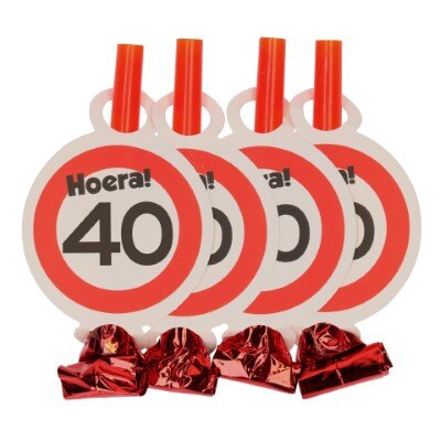 Rolfluitjes - 40 jaar - rood/wit - 4 stuks