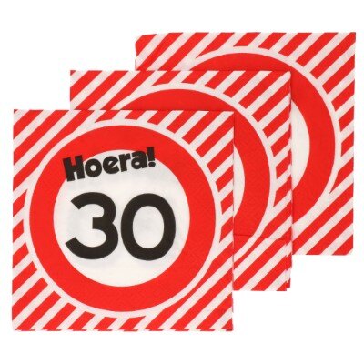 Servetten - Hoera - 30 jaar - rood/wit - 20 stuks