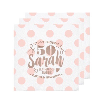 Servetten - Sarah - 50 jaar - roségoud - 20 stuks