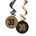 Swirls - hangdecoratie - 30 jaar - zwart/goud - 6 stuks