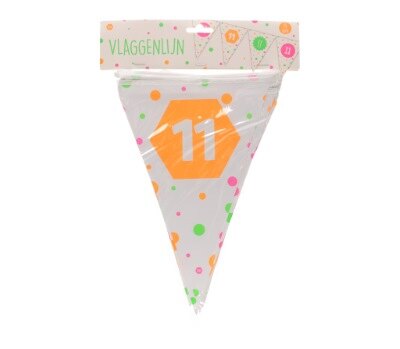 Vlaggenlijn - Hiep hiep - 11 jaar - meerkleurig - 15 vlaggen - 4m