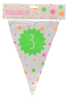Vlaggenlijn - Hiep hiep - 3 jaar - meerkleurig - 15 vlaggen - 4m