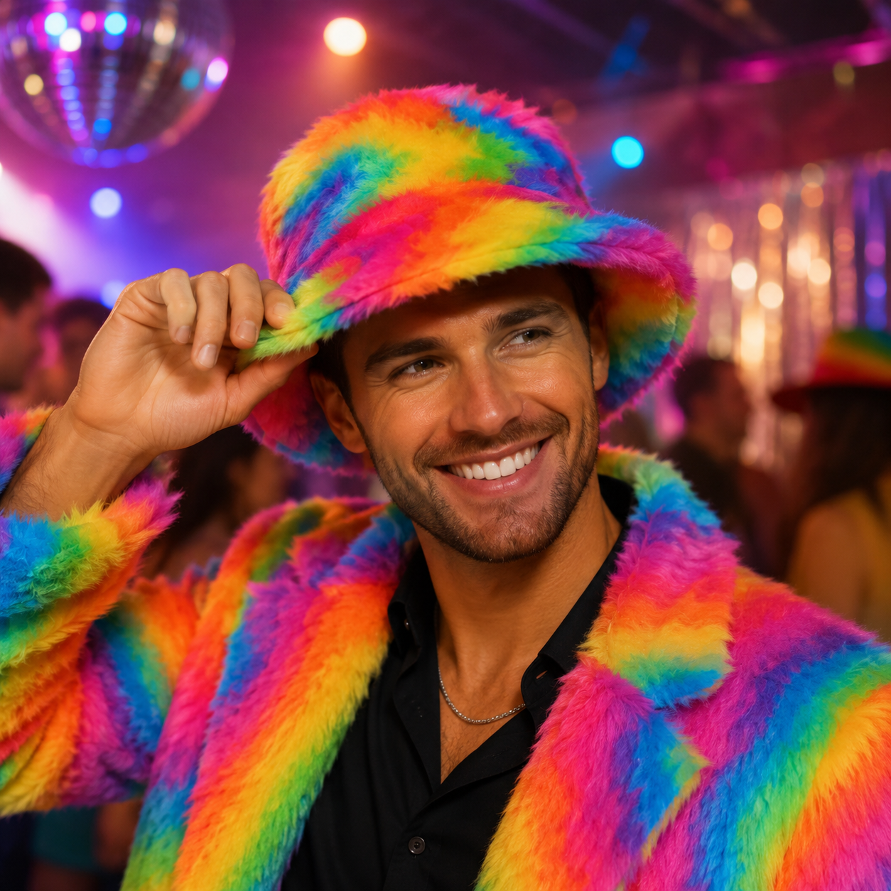 Bucket hoed regenboog fluffy