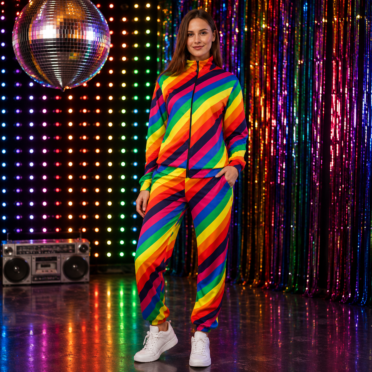 Kostuum regenboog trainingspak unisex maat S/M